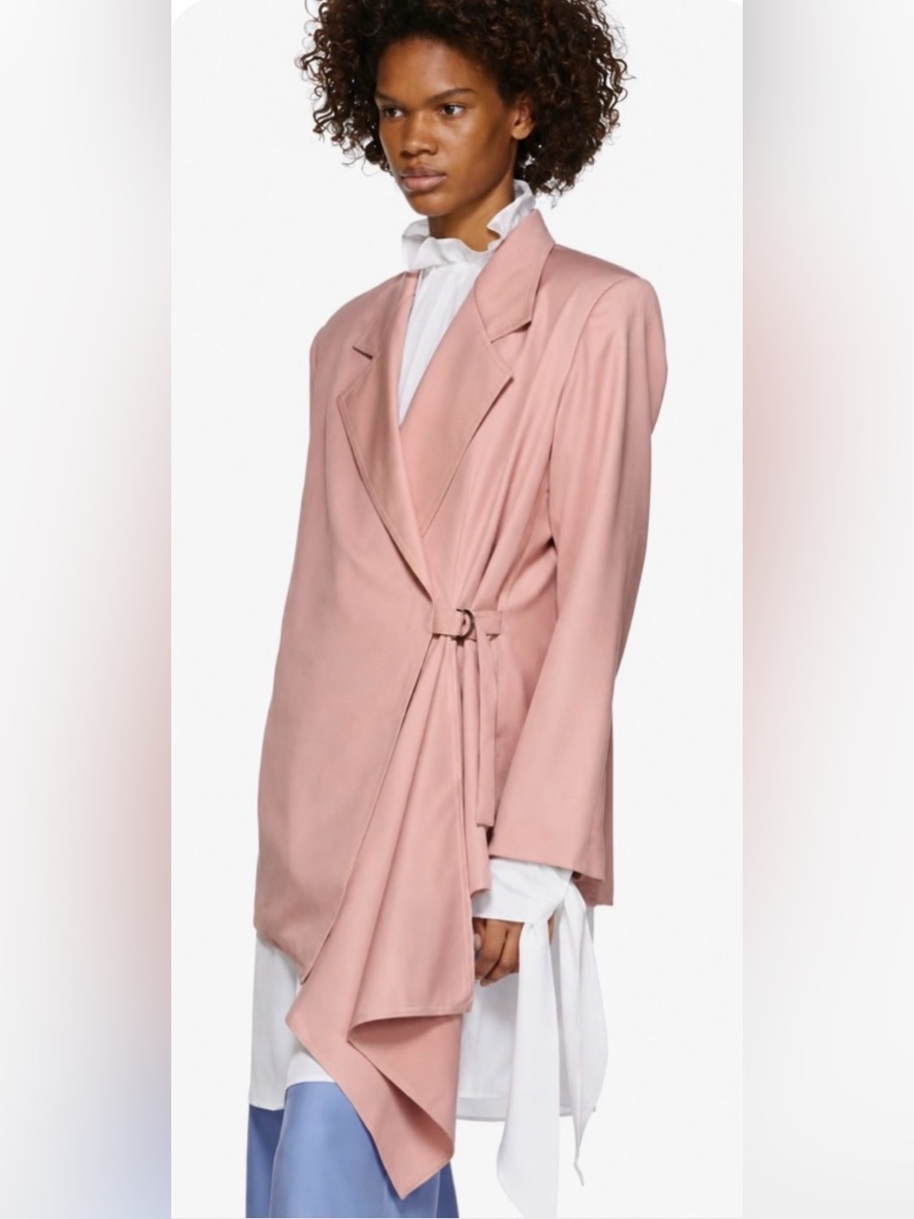 $1395 Pyer Moss 100% Wool Pink Oversized Wrap Blazer Jacket Size S Quiet Luxury